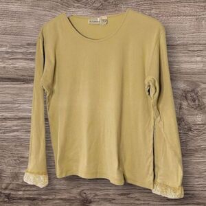 Putumayo 100% Cotton Knit Lace Trimmed Long Sleeve T-shirt size L